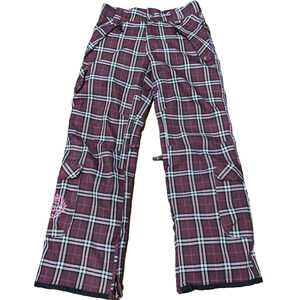 Women Betty Rides Burgundy Plaid Snowboard Ski Pants S Poly Zip Pockets